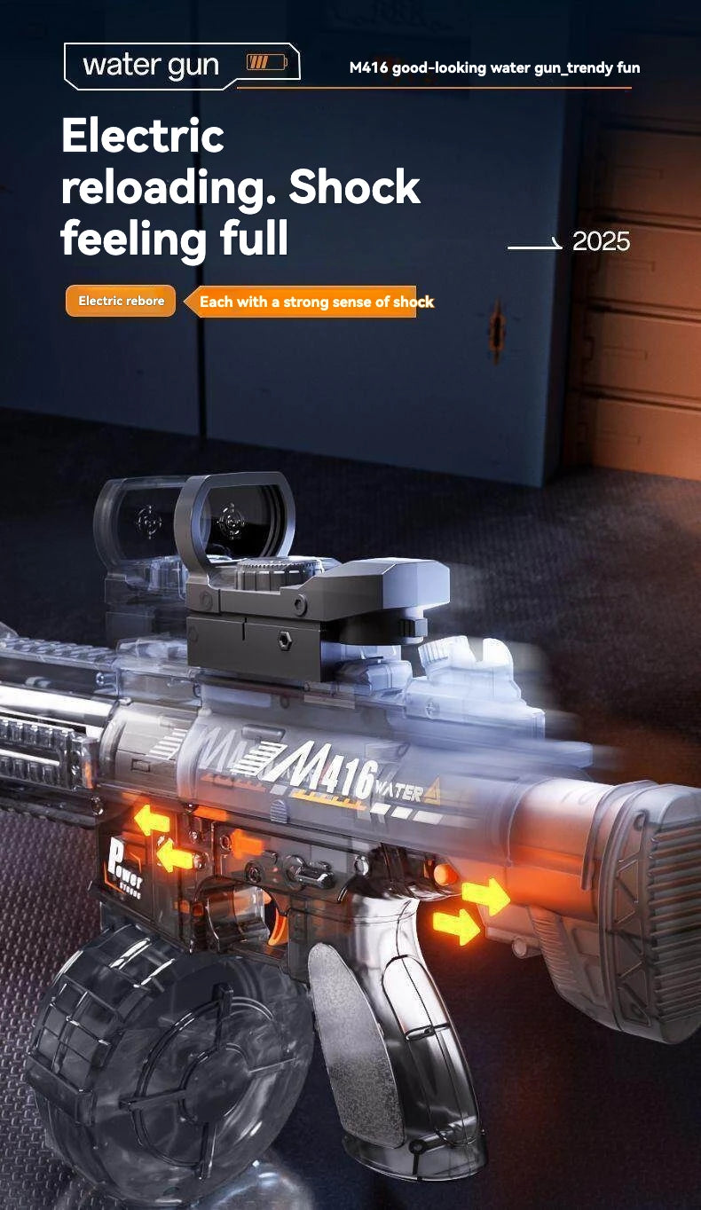 2026 new firelight M416 electric water gun children's toy water spray continuous strong range long-range water fight toy