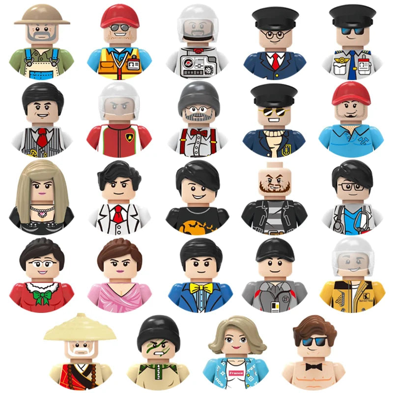 City character building block figure set, little block people, block accessories, engineer, doctor, firefighter, kids' toy