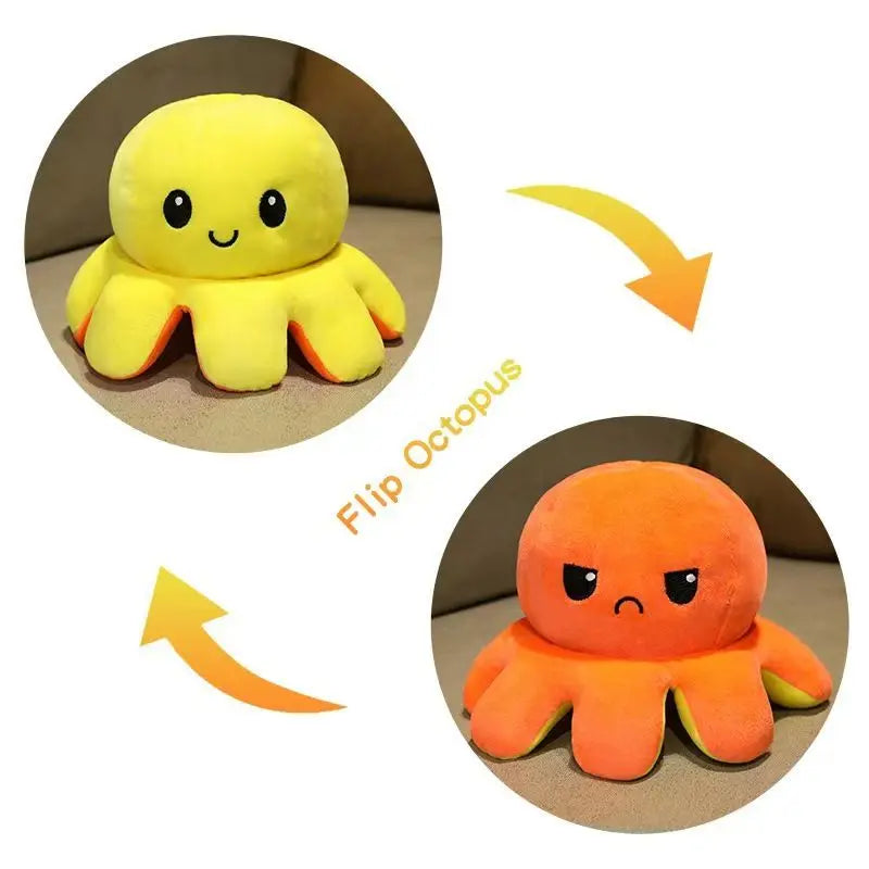 18/28/48cm Cute Reversible Mood Octopus Plush Toy Double Sided Flip Octopus Pillow Soft Stuffed Animal Doll Home Room Decor Gift