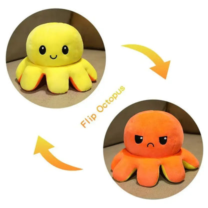 18/28/48cm Cute Reversible Mood Octopus Plush Toy Double Sided Flip Octopus Pillow Soft Stuffed Animal Doll Home Room Decor Gift