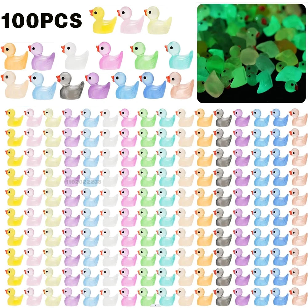 100/200 Pcs Luminous Mini Duck Tiny Resin Duck Little Duck Figurines Bulk for Dollhouse Ornament Micro Garden DIY Crafts Decor