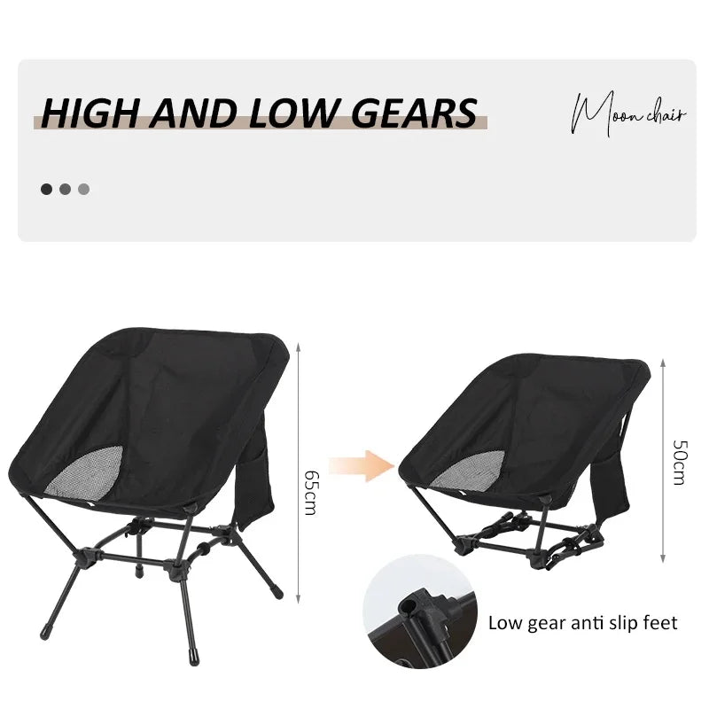 Lightweight Iron Tube Moon Chair, Square Four-Corner Foldable Camping Stool for Beach Fishing Outdoor Use