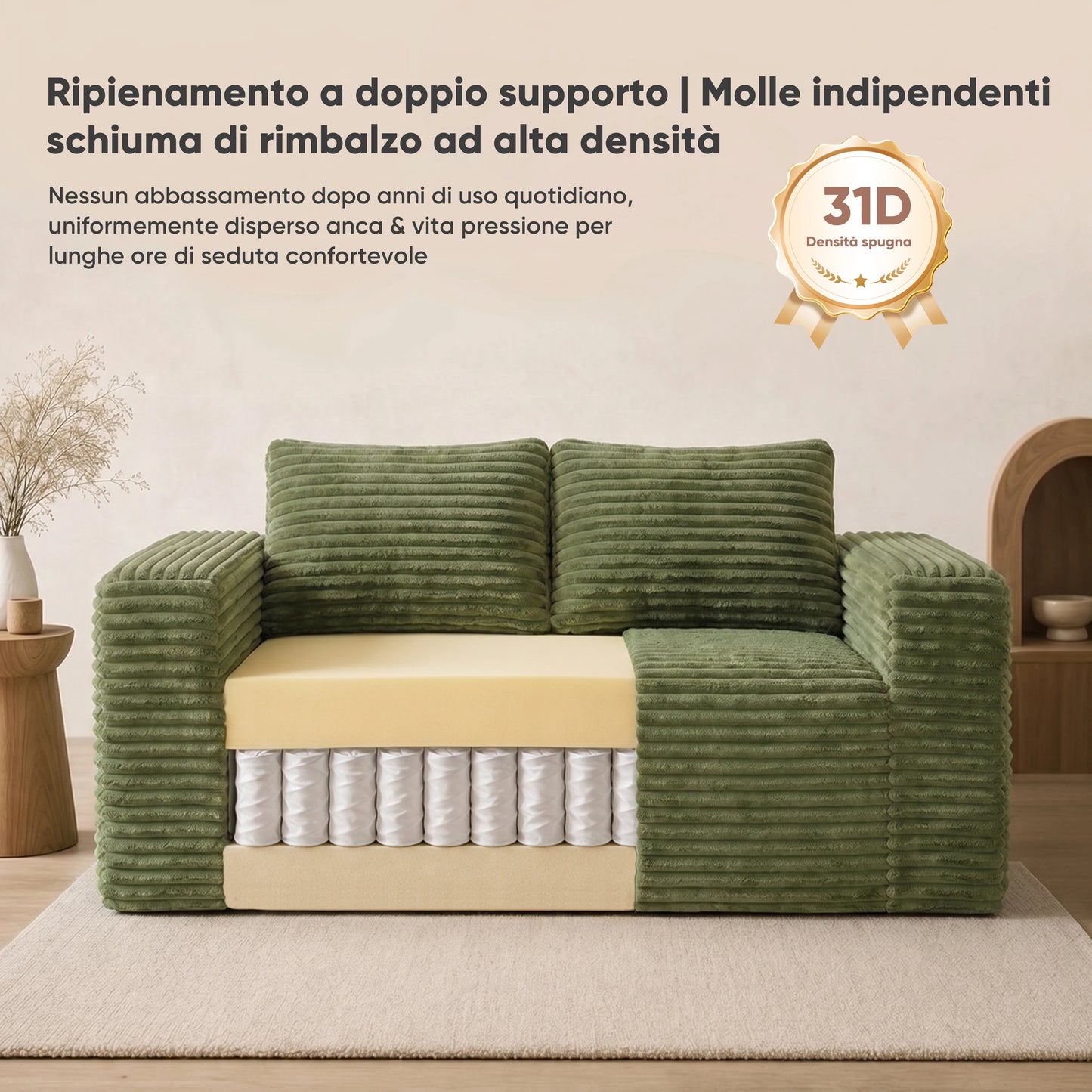 Boneless Deep Seat Double Sofa No Assembly Needed Foam Floor Cushion Sofa Plush Corduroy Fabric Apartment Bedroom Living Room