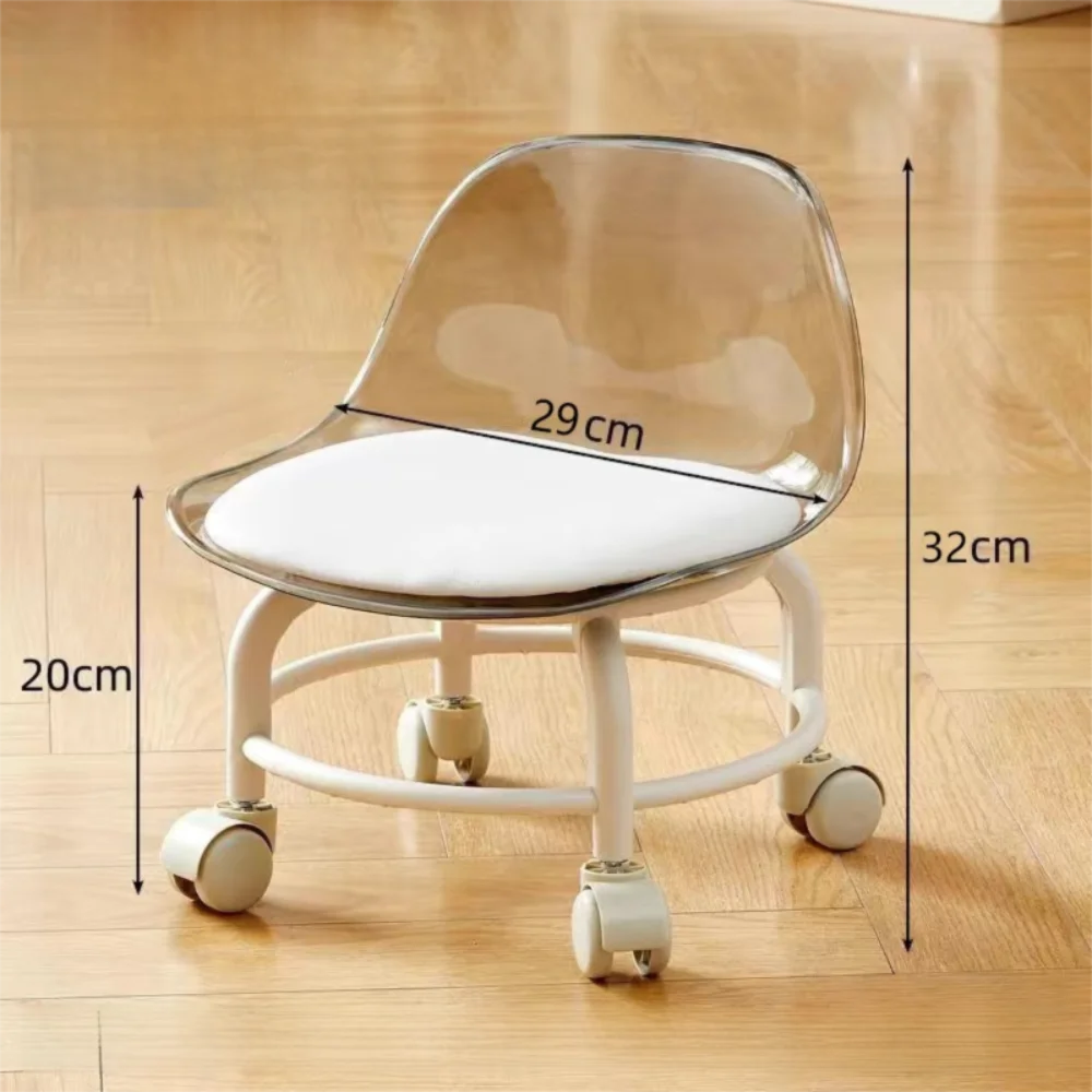 New Transparent Small Stool Universal Wheel Simple Low Chair Multifunctional Noiseless Backrest Seat Household
