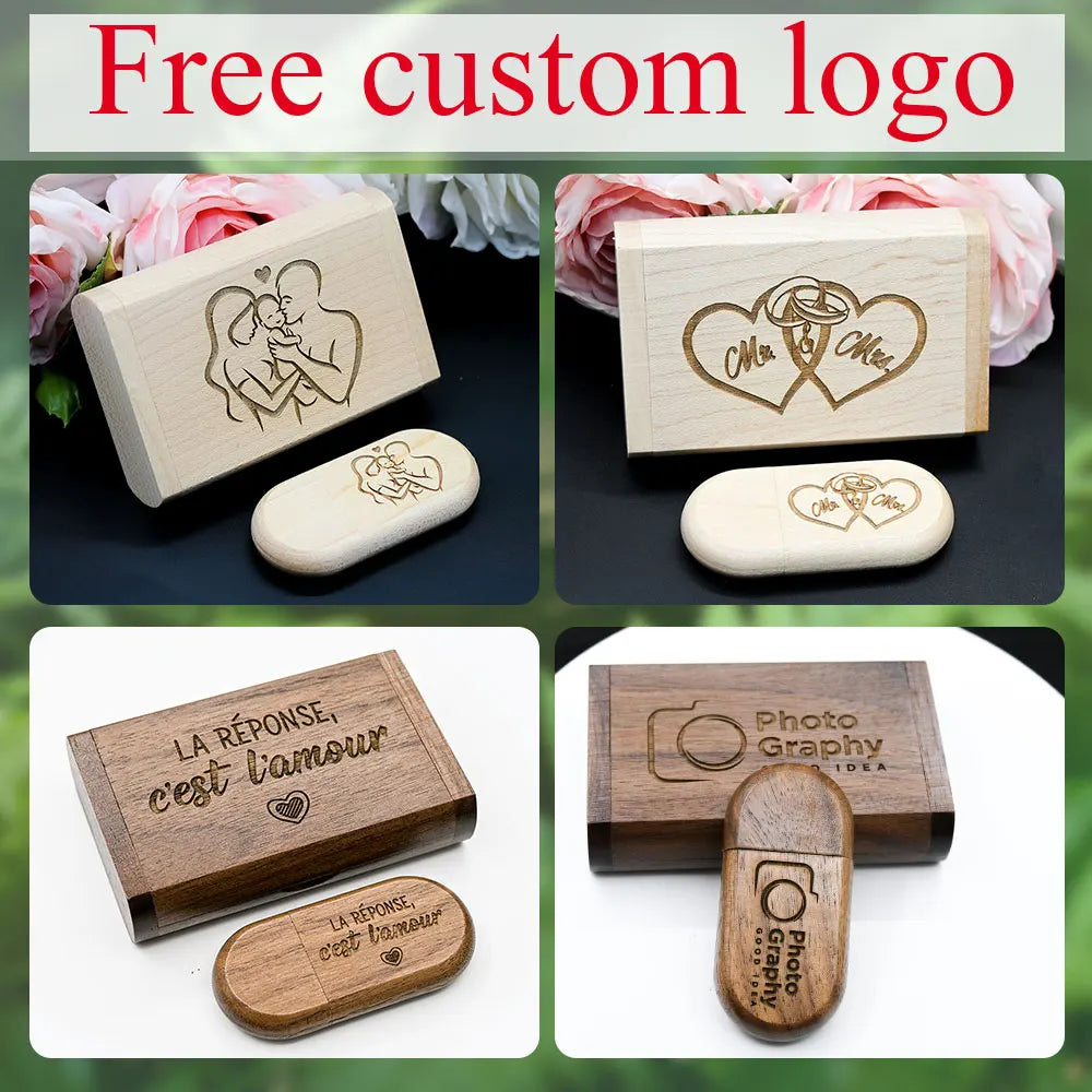 Customize Brand Logo Wood Pendrive Usb Flash Pen Drive USB 2.0 4GB 8GB 16GB Memory Stick 32GB 128MB Gifts (Over 10pcs Free Logo)