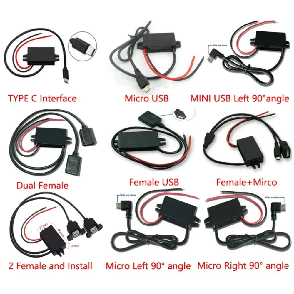 12V 24V 36V 48V Buck 5V 3A Charging Converter DC-DC Step Down Converter for Battery With Multi Types USB Jack Female USB
