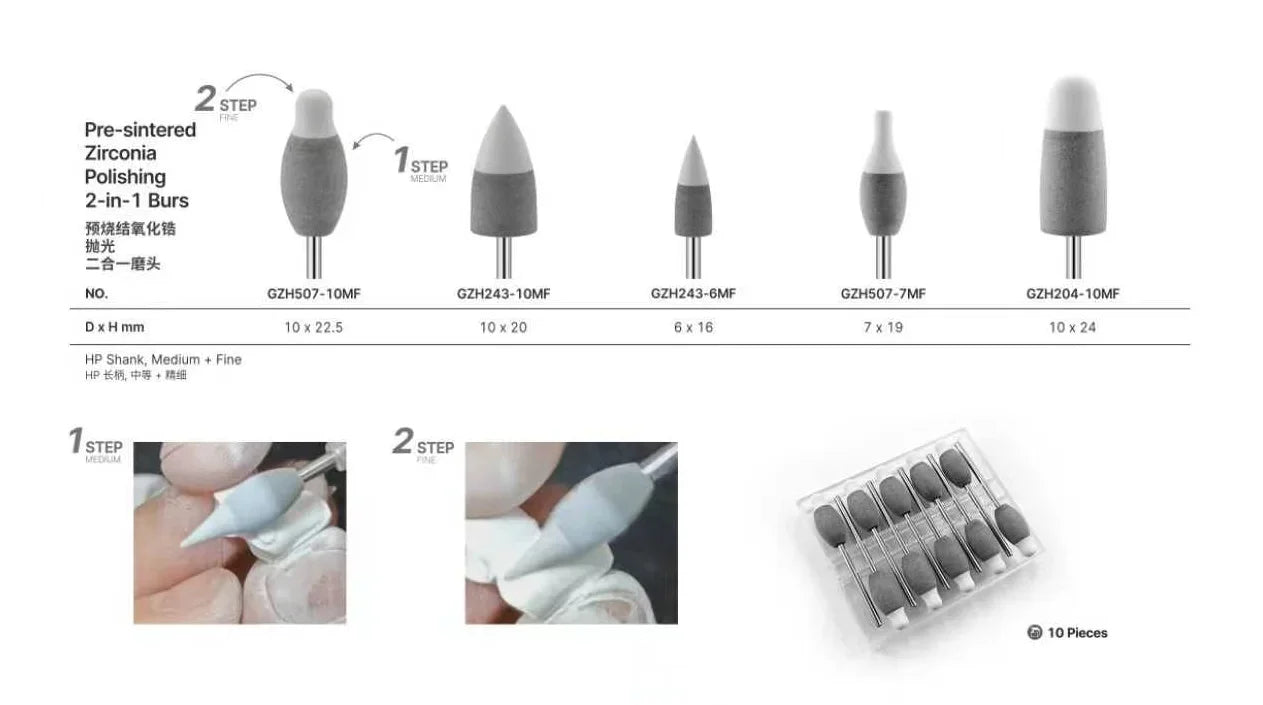 Dental Lab 2-in-1 Grinding Polishing Hand Tool for Pre-Sintered Zirconia Green State Zirconia Restoration Finishing Rotary Tool
