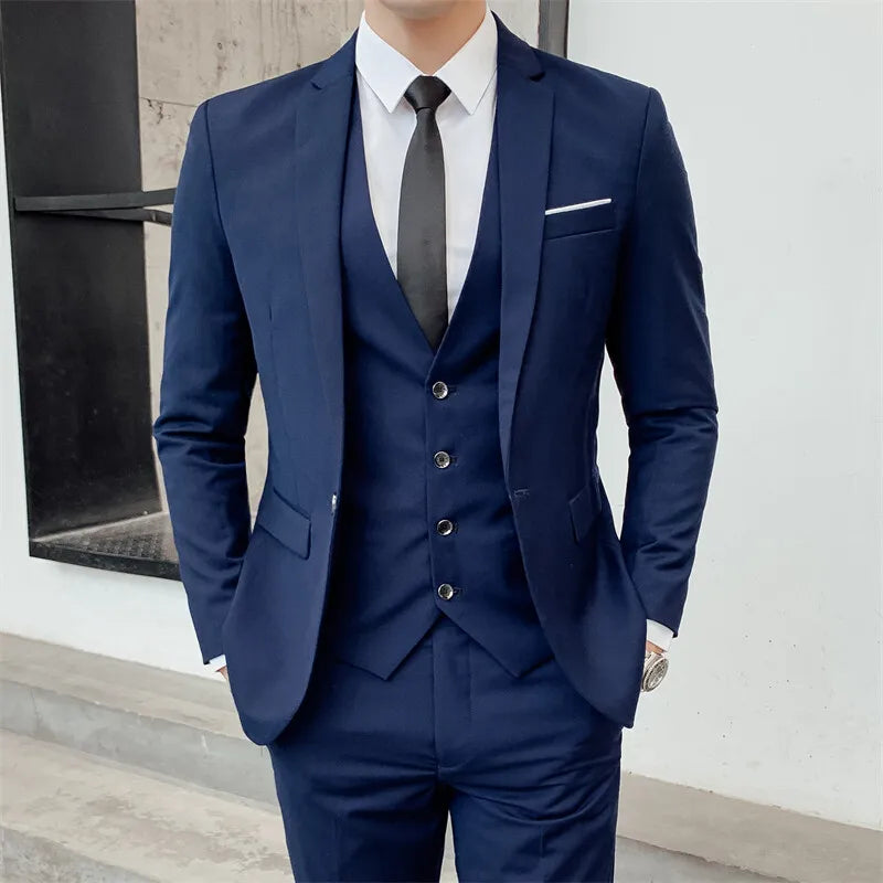 S-7XL Suit (Blazer+ Vest + Trousers) Men's Fashionable Gentleman Business Banquet Korean-style Formal Dress Casual Wedding Suit