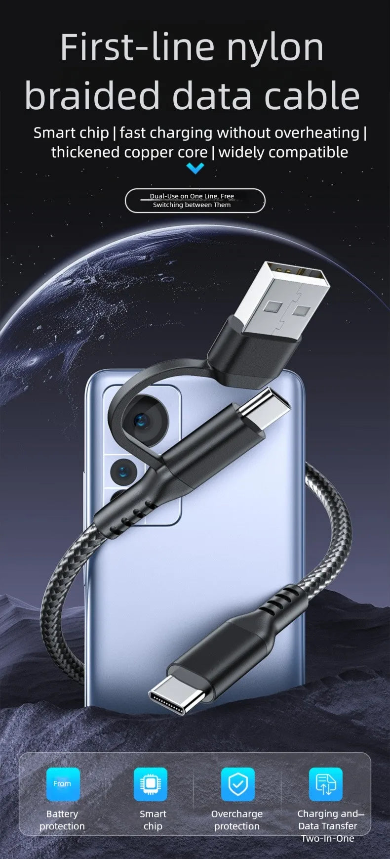 60w C To C Line Two-In-One Charging Cable USB To Type-c 1m/3m Suitable For Mobile Phones And Tablets Fast Charging Data Cable