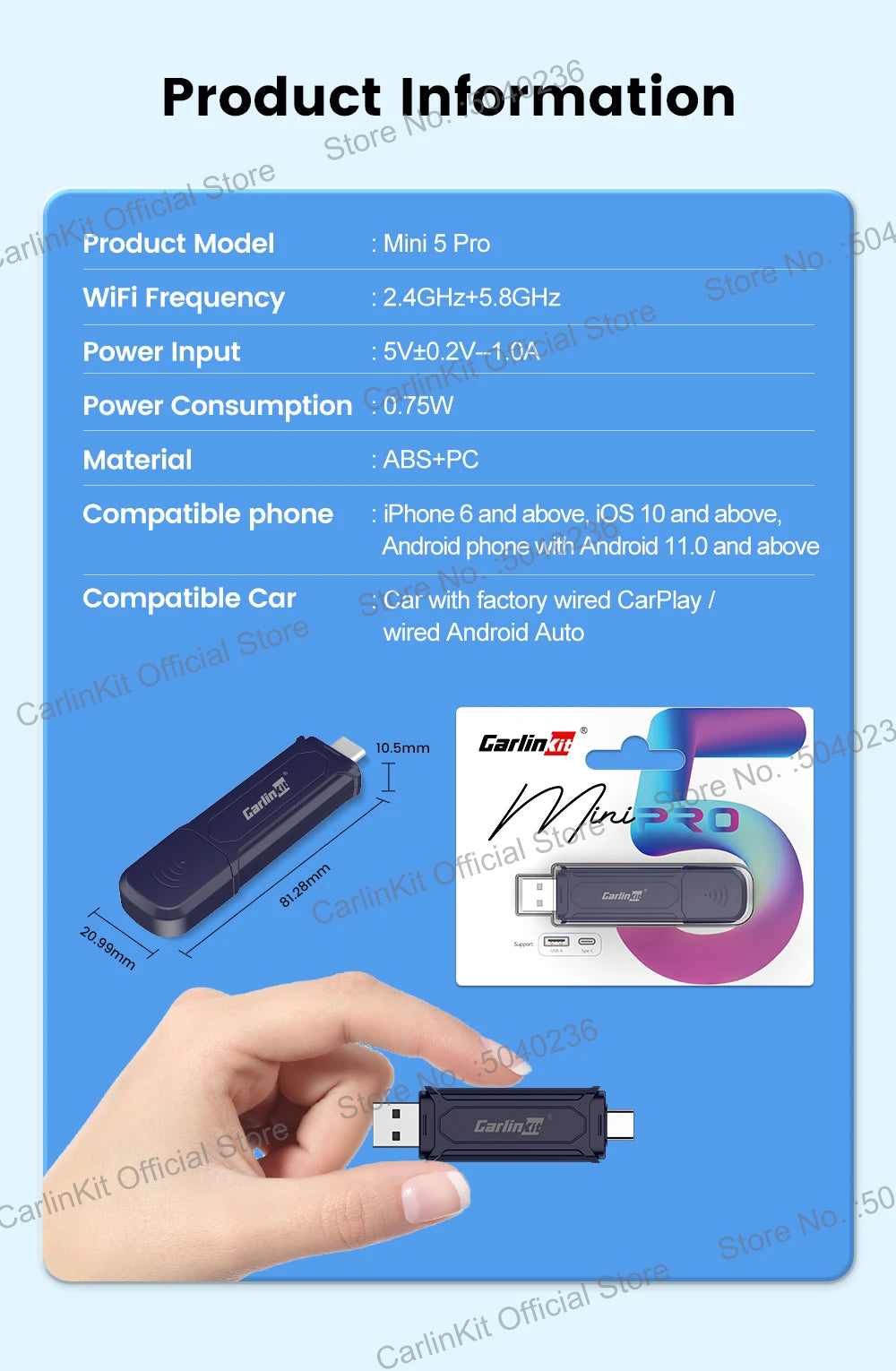 Mini 5 Pro CarlinKit 5.0 Wireless CarPlay Dongle Wireless Android Auto Adapter AI Smart Box Car Intelligent Systems For OEM Car