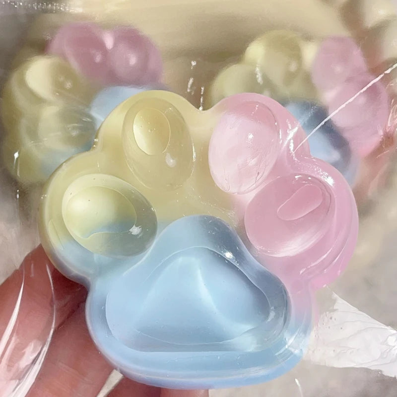 Three-Color Rainbow Cat Paw Squishy Pinch Squeeze Toy Cute Soft Slow Rebound Stress Relief Jelly Pinch Fifget Toy for Kids Adult