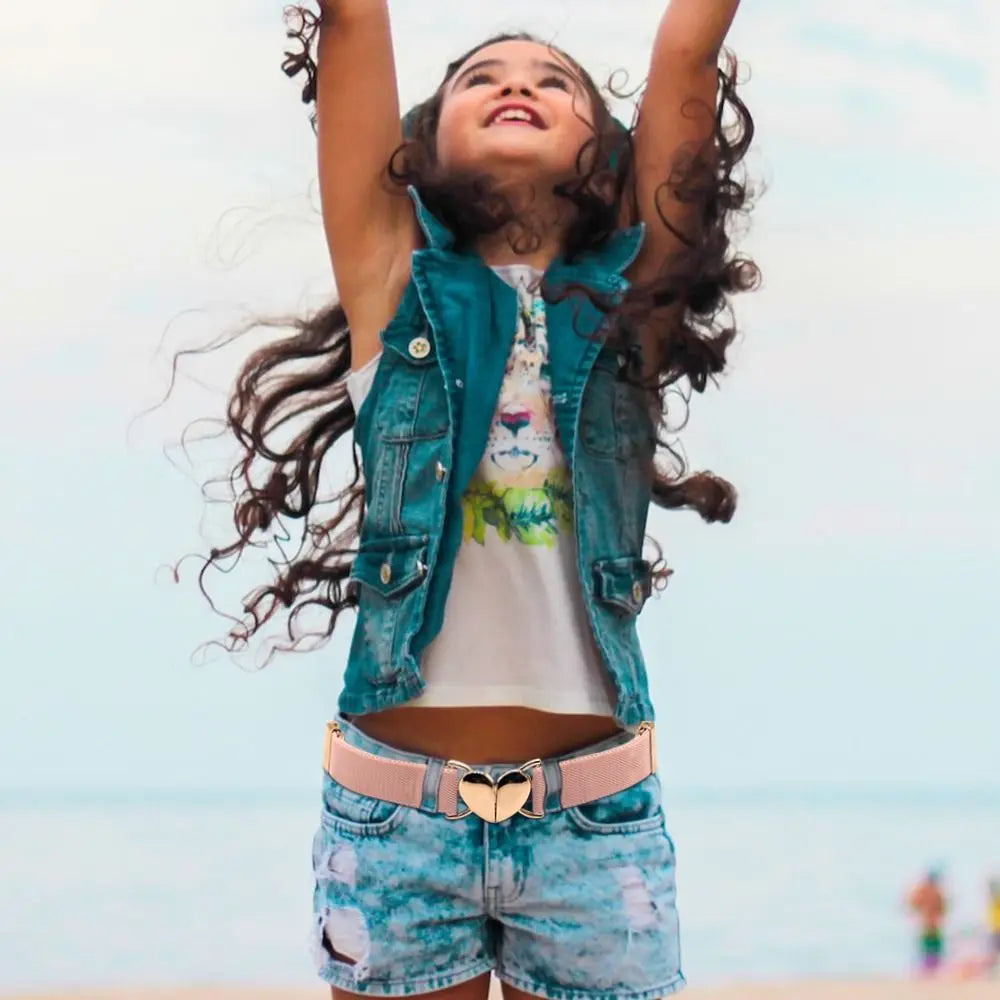 2022 Children Stretch Belts Girls Multicolor Adjustable Elastic Waist Belts with Heart Shape Buckle Waistband Accessories