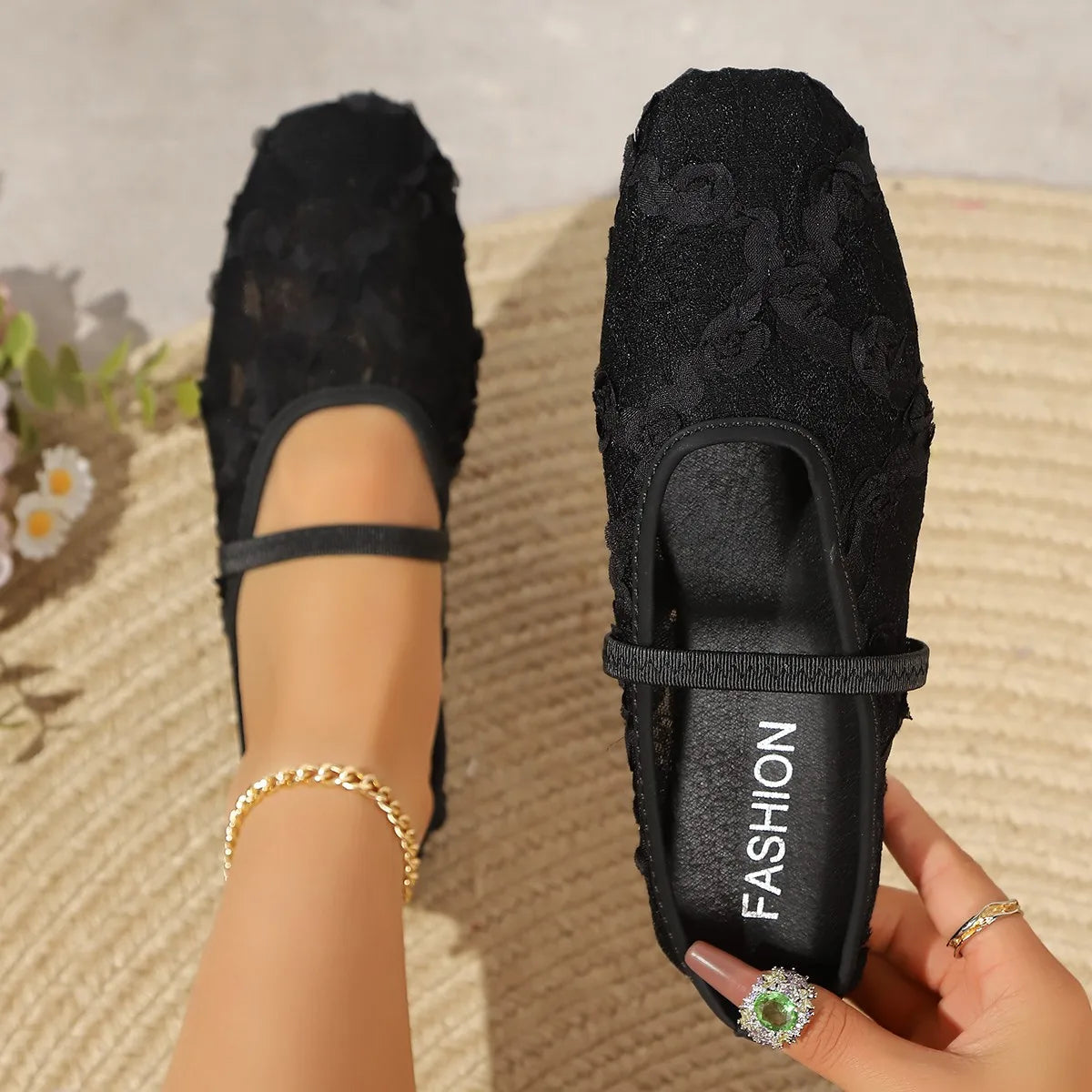 Fashionable Best Selling New Comfortable Mary Jane Women's Shoes Summer Elegant Square Flower French Sexy Low Order Shoes