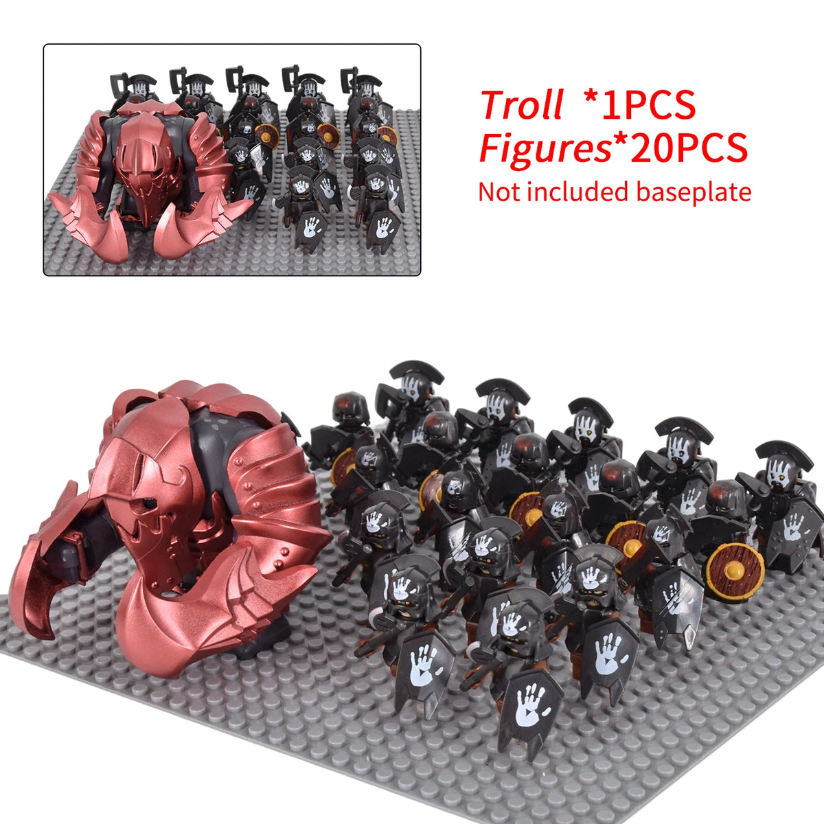 Giant Troll Monster 20Pcs Armored Orc Infantry Figures Medieval Army Building Bricks, Removable Shield Scene Collectible Toy﻿﻿