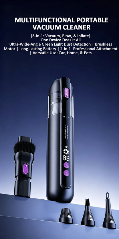 Car Vacuum Cleaner With Brushless Motor Lighting Handheld Vacuum Portable Cordless Compressed Air Duster For Car Home Office