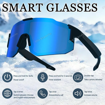 Smart Cycling Glasses Men Bluetooth UV400 Polarized Sunglasses Man AI Voice Intelligent Headphones Call Music Play Camera Remote