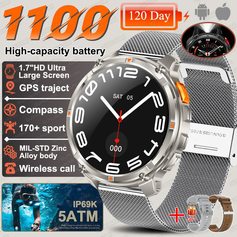 2026 New T-REX 3 PRO 1100mAh Large Battery Smart Watch 10ATM Waterproof GPS 1.7" HD AMOLED Call Sports Flashlight Smartwatch Men