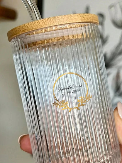 Clear Personalized Wedding Gift Stickers Circle Green Leaf Design Name Date Transparent PVC Waterproof