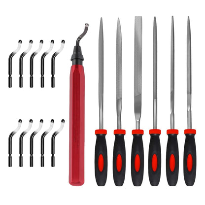 Deburring Tool Kit with 6Pcs Needle Files 6-1/2" Chamfer Tool for Resin Metal Plastic Tube Hole 3D Art with Extra 10 HSS Blades