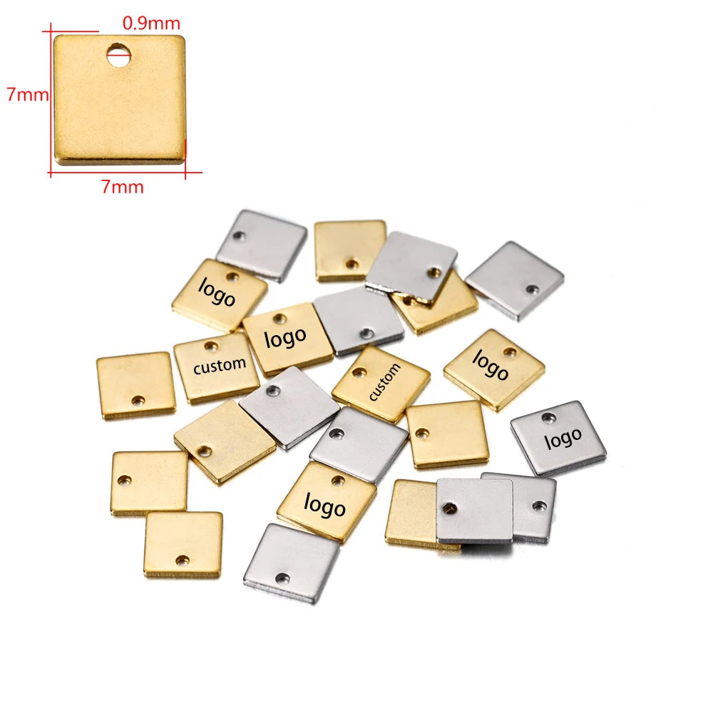 50-200pcs Custom Pendant Laser Engrave Name LOGO Stainless Steel Personalized Necklace Extend Chain Tail Tag Jewelry Charm