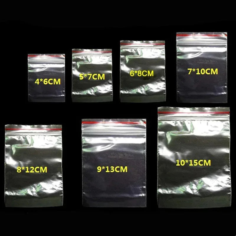 100/200/300pcs Small Zip Lock Plastic Bag Reclosable Transparent Bag Shoe Bag Vacuum Bag Poly Clear Bags Thickness 0.05mm