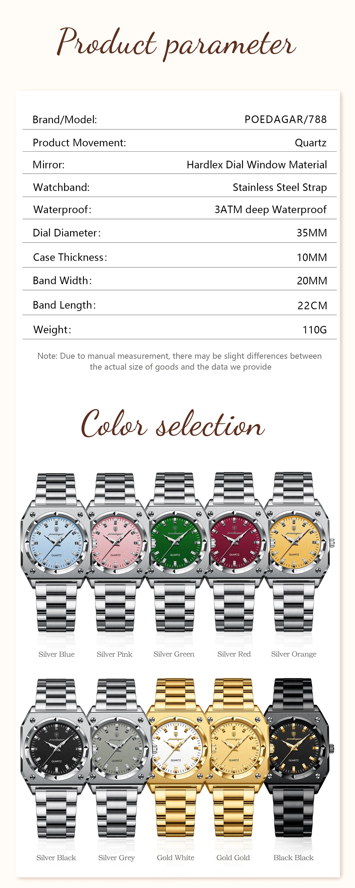 POEDAGAR Square Luxury Ladies Watch Waterproof Stainless Steel Luminous Fashion Woman Watch Elegant Quartz Women's Watches Reloj