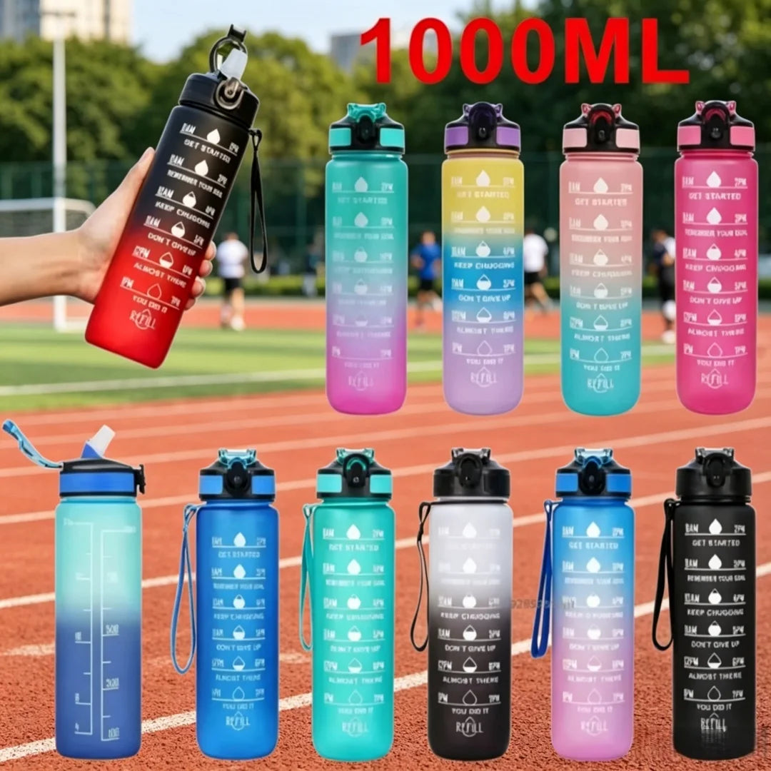 Gradient Color 1000ml Plastic Water Bottle with Straw Leak-Proof Sports Water Bottle for Outdoor Travel Fitness Cycling
