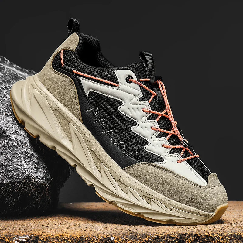 Men's Hiking Shoes Breathable Mesh Leather Upper Non-slip Rubber Sole Outdoor Casual Trekking Walking Shoes Size 39-45