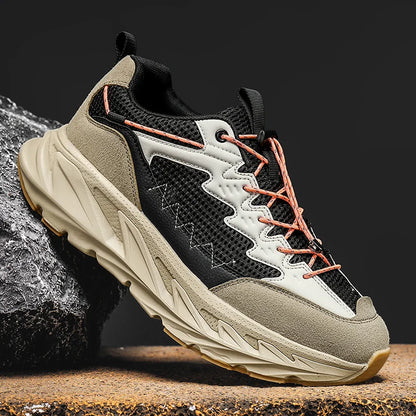 Men's Hiking Shoes Breathable Mesh Leather Upper Non-slip Rubber Sole Outdoor Casual Trekking Walking Shoes Size 39-45
