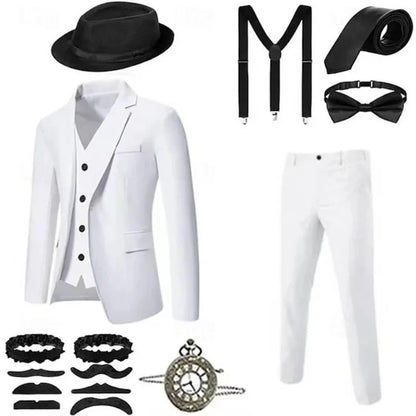 Retro Gatsby 1920S Men's Slim Fit Suit Set with Hat Vest Shirt for Engagement Party Dress Up