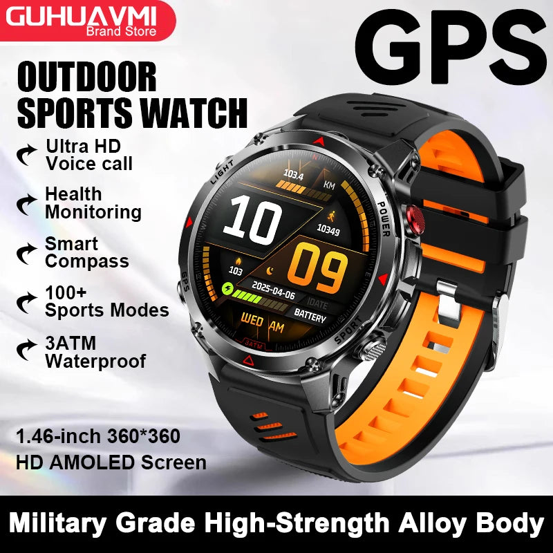 2025 New GPS Map Navigation Smart Watch Men Women Amoled Screen 3ATM Waterproof Sport SmartWatch Compass NFC BT Call Watches Men
