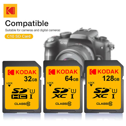 KODAK C10 SD Card C10 High Speed Flash Cards 32GB 64GB 128GB SDXC SDHC Class 10 Memory Card For DSLR Camera