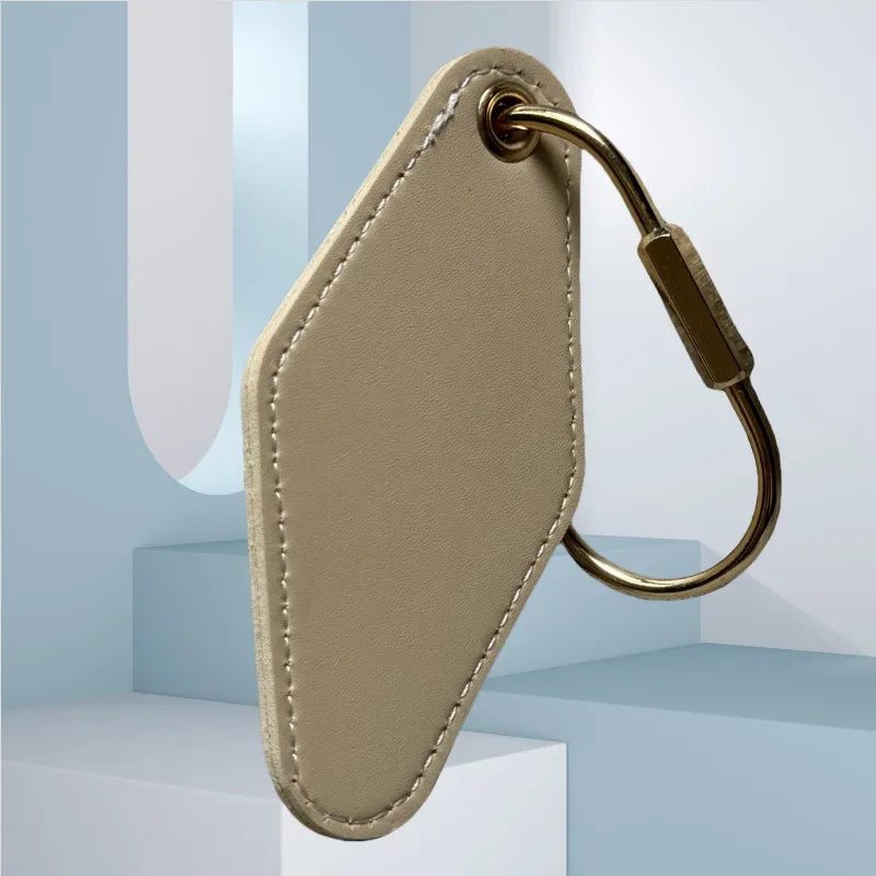 Vintage Custom Logo Diamond Shape PU Leather Keychain Personalized Name Key Chain Ring Personalize Hotel Door Number Keyring