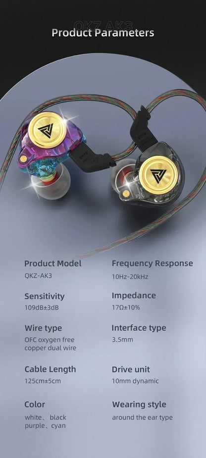 QKZ CK5 FiLe Wired Earphone Professional Gaming And Sports Noise Cancelling Headphones with Microphone HiFi Music Earphone