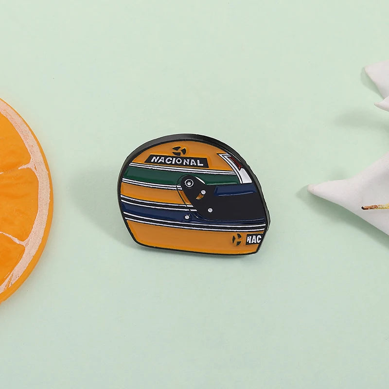 Racing Driver Enamel Pins Custom Brazil Racing Legend Helmet Brooches Lapel Badges Clothes Funny Jewelry Gift for Kids Friends