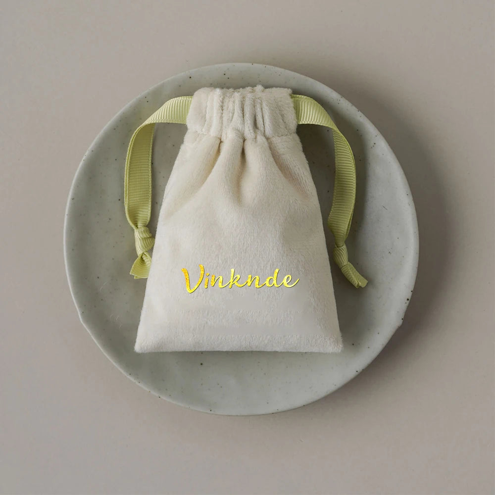 100pcs Custom Logo Jewelery Velvet Drawstring Bag Soft Champagne Velvet Suede Pouches Packaging for Wedding Party Gift Organizer