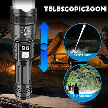 Super Bright LED Flashlight Type-C Rechargeable Led Torch Long Range Tactical Lamp Outdoor Waterproof Camping Fishing Lantern