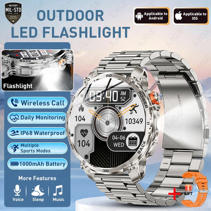 LIGE 2026 Nowy Wojskowy Smartwatch Męski Bateria 1000mAh Wodoodporny 5ATM GPS Rozmowy Bluetooth Wyświetlacz AMOLED Sportowy Smartwatch dla Mężczyzn