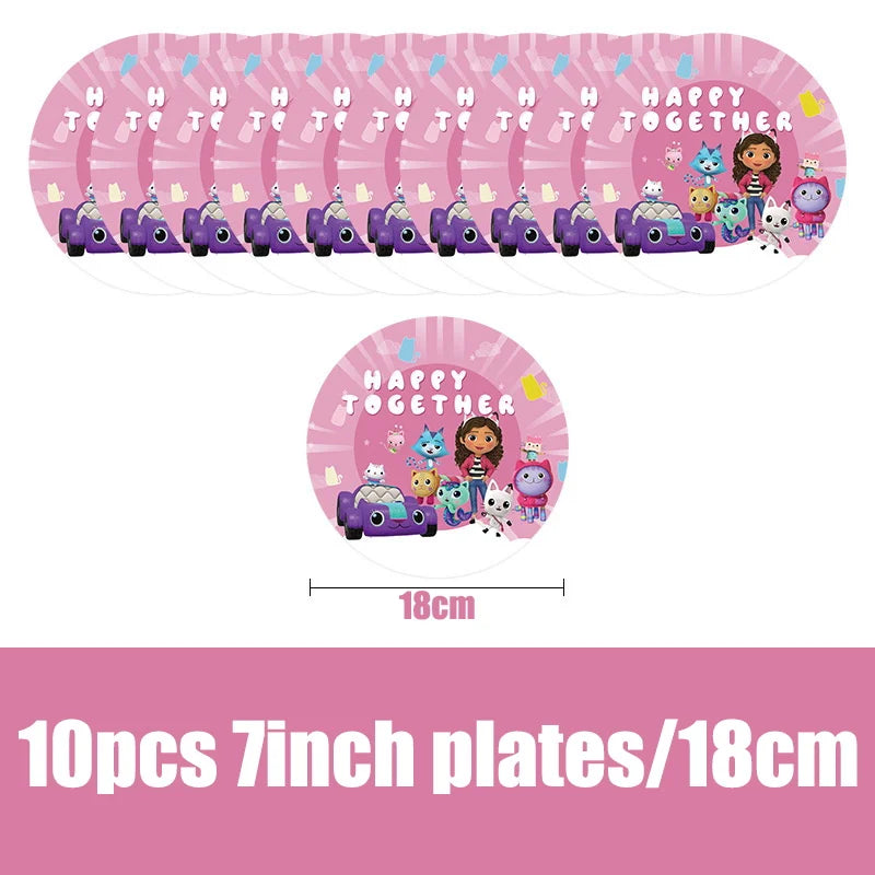 Gabby Dollhouse Birthday Party Supplies Plates Cups Tablecloth Napkins Gabby Cat Birthday Decoration Supply Kit Kids Party Favor