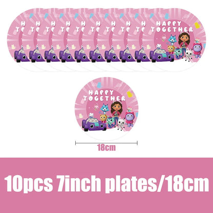 Gabby Dollhouse Birthday Party Supplies Plates Cups Tablecloth Napkins Gabby Cat Birthday Decoration Supply Kit Kids Party Favor