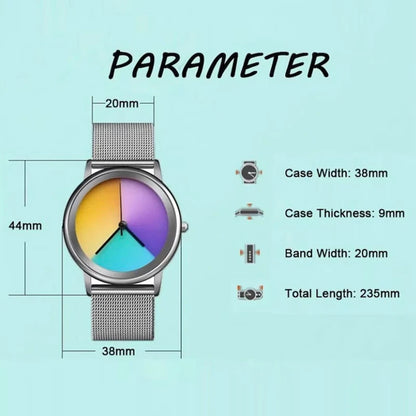 New Unique Women Watch Fashion Casual Colorful Changing Dial Quartz Wriswatch Simple Ultrathin Steel Lady Watches Special Gift