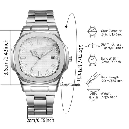 2/4PCS Fashion Men Business Watches Set Simple Square Mens Quartz Watch with Calendar Reloj Hombre（Without Box）