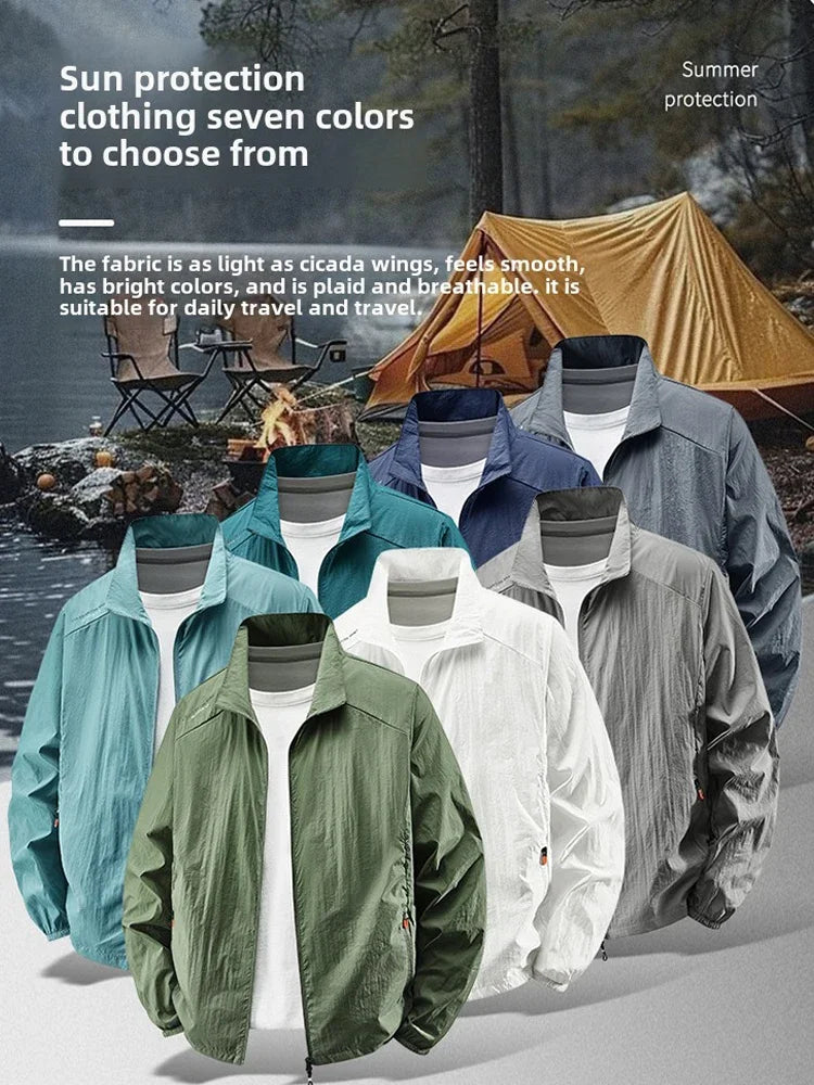 Sunscreen Jacket for Men Summer Thin Lightweight Breathable UV Protection Ice Silk Outdoor Fishing Hiking Sikn Coats