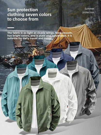 Sunscreen Jacket for Men Summer Thin Lightweight Breathable UV Protection Ice Silk Outdoor Fishing Hiking Sikn Coats