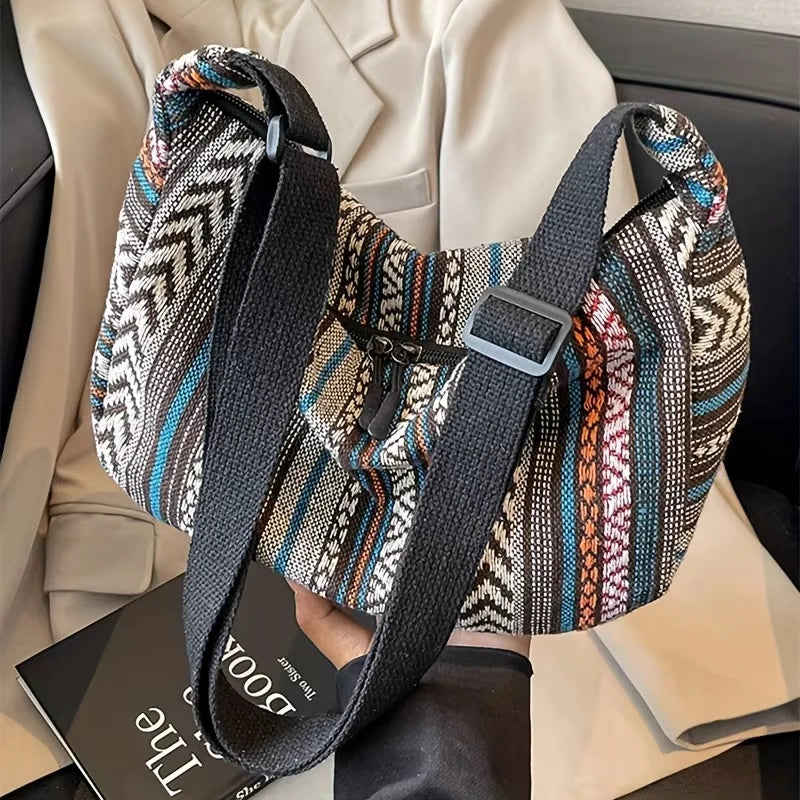 1pcs Crossbody Bags Tribal Style Shoulder Bag Foldable Crossbody Striped Pattern Flag Theme Hand Washable Edge Painted Lining