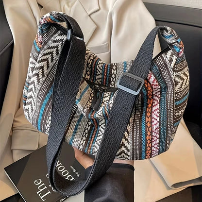 1pcs Crossbody Bags Tribal Style Shoulder Bag Foldable Crossbody Striped Pattern Flag Theme Hand Washable Edge Painted Lining