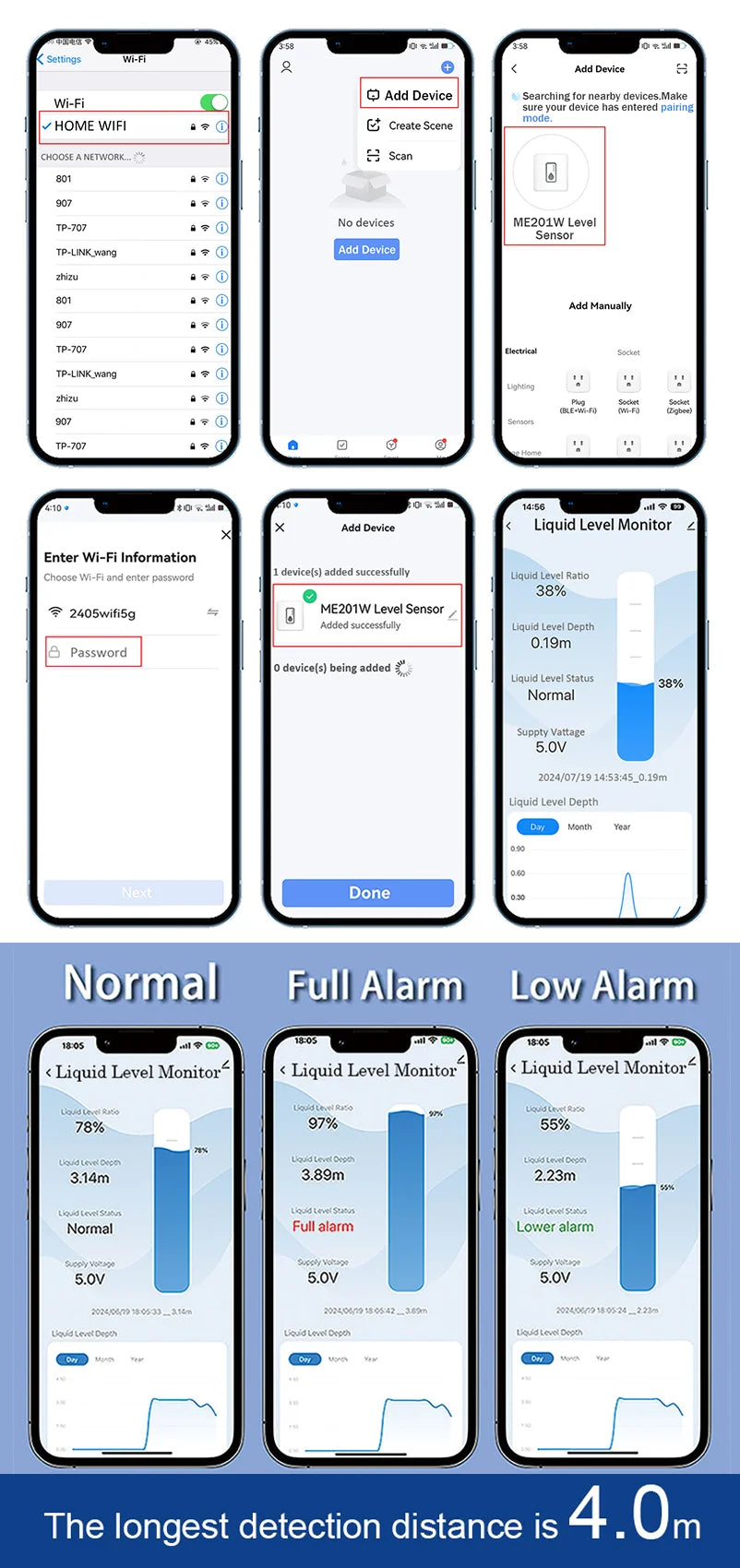 Moray ME201W SmartLife TUYA App 100-240VAC Ultrasonic Real-time Reminder APP Diesel Oil Liquid Level Monitor Water Tank Sensor