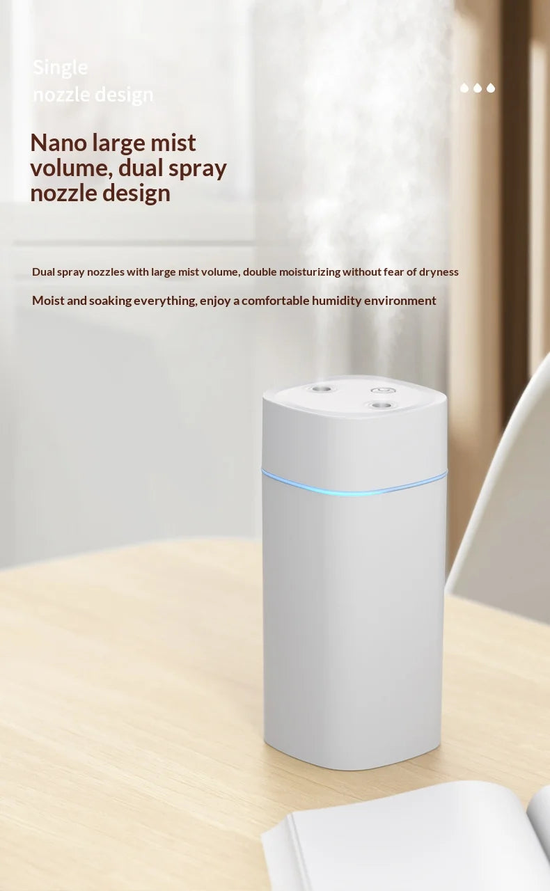Mini USB Dual Spray Humidifier Desktop Air Purifier for Home Bedroom Portable Aromatherapy Moisturizing Air Cleaner