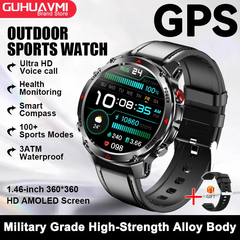 2025 New GPS Map Navigation Smart Watch Men Women Amoled Screen 3ATM Waterproof Sport SmartWatch Compass NFC BT Call Watches Men