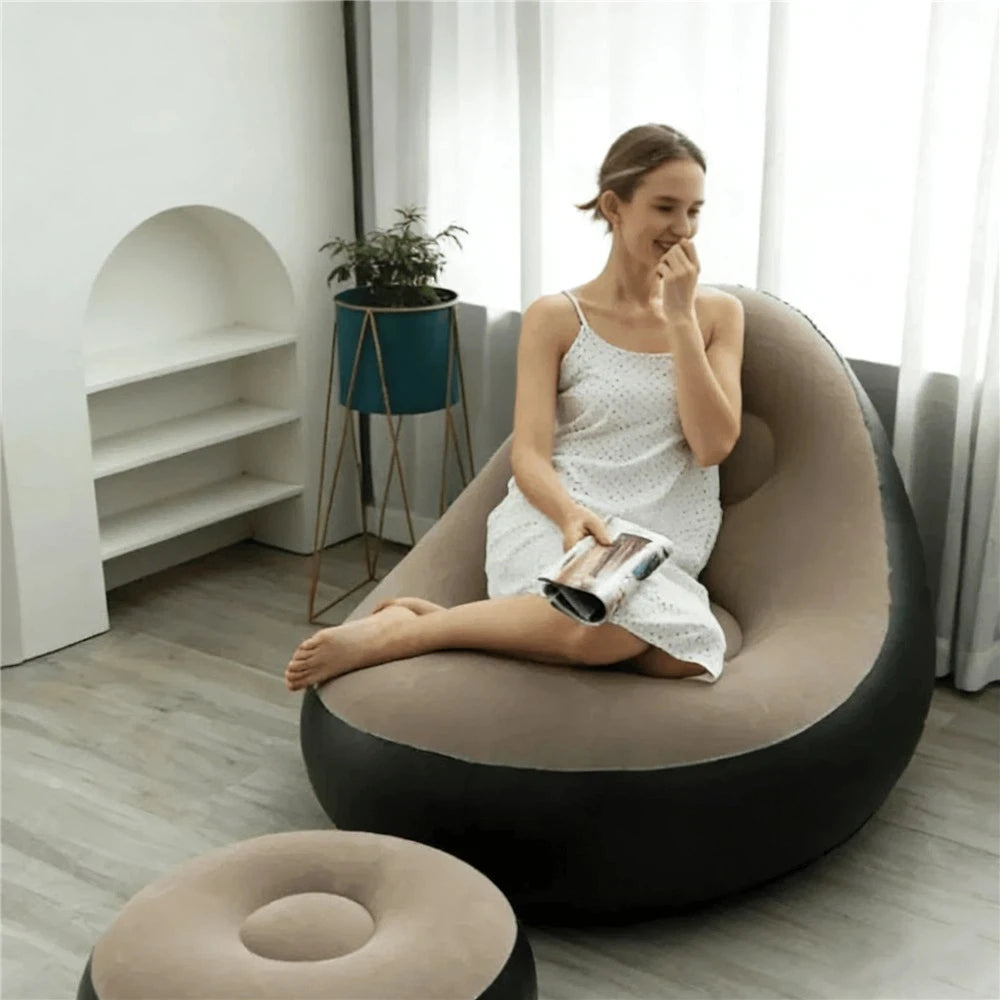 Portable Inflatable Lazy Sofa with Footstool, Hot-Selling Outdoor Camping Lounger, Waterproof Wear-Resistant Air Mattress for Na